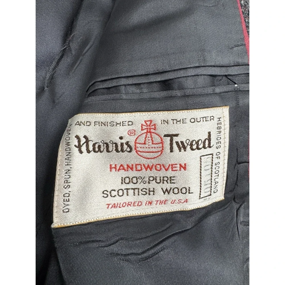 Vintage Harris Tweed Blazer Jacket Mens 42R Gray Red Wool Sport Coat Old Money